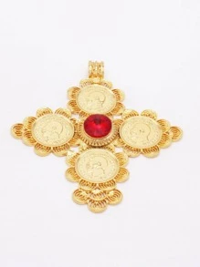 大幾何紅寶石吊墜經典繩索鏈條樣式項鍊硬幣首飾類婚禮禮品 - 橘色 - 查看 2