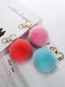 3入組隨機絨球墜飾毛茸茸鑰匙圈 - 彩色 - 查看 4