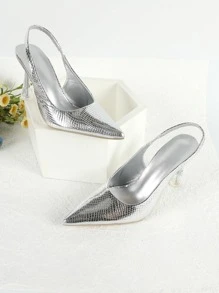 女士新款优雅水晶高跟公主风高跟鞋，适合派对、婚礼等场合，设计别致，镂空鞋跟。 - 銀色 - 查看 4