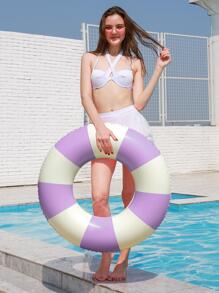 1 pieza Flotador inflable para piscina con diseño de rayas vintage, salvavidas grueso para debajo de los brazos, elemento esencial para la diversión acuática del verano en exteriores - Morado - Ver 1