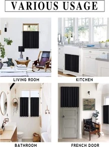 素色1片現代滌綸臥室和客廳遮光窗簾 - 黑色 - 查看 5