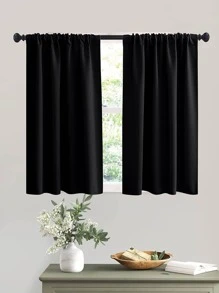 素色1片現代滌綸臥室和客廳遮光窗簾 - 黑色 - 查看 1