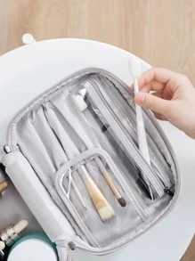 Túi đựng mỹ phẩm du lịch công suất lớn Túi trang điểm Túi đựng mỹ phẩm chống nước bằng da PU dành cho nữ Túi trang điểm du lịch cầm tay có tay cầm Túi đựng đồ trang điểm chống nước Túi trang điểm du lịch Túi trang điểm du lịch Túi trang điểm bằng da Túi du lịch Túi vệ sinh bằng da di động - Xám - Xem 8