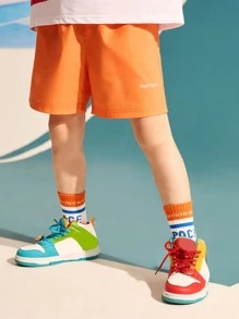 TIGER MINI 男孩字母圖案斜口袋短褲 - 橘色 - 查看 1