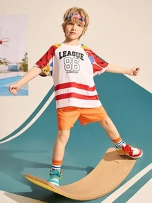 TIGER MINI 男孩字母圖案斜口袋短褲 - 橘色 - 查看 3