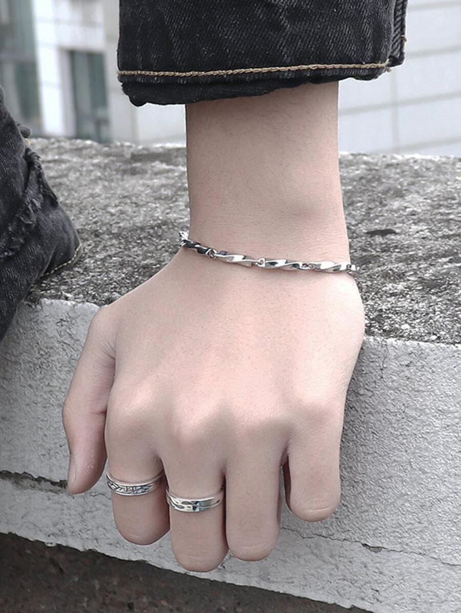 1 vòng tay chuỗi chi tiết xoắn thời trang dành cho nam để trang trí hàng ngày - Bạc - Xem 1