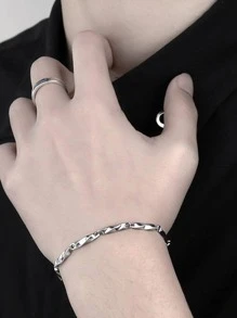 1 vòng tay chuỗi chi tiết xoắn thời trang dành cho nam để trang trí hàng ngày - Bạc - Xem 4