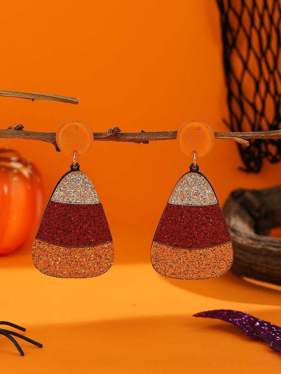 萬聖節亮片細節水滴形耳墜 - 彩色 - 查看 1