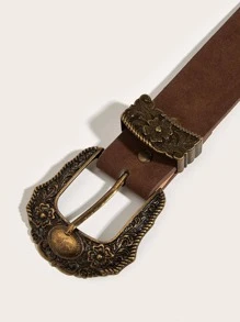 鉚釘裝飾西部風格搭扣腰帶 - 駝色 - 查看 4