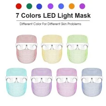 1pc Led Facial Mask Light Therapy Electronic Beauty Instruments , PDT Photon 7 Color LED Mask Skin Rejuvenation Therapy Face Anti Aging Skin Tightening Wrinkles For Home - White - View 3