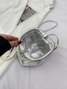 迷你褶皺金屬PU袋，時尚、朋克風格，適用於街頭穿搭 - 銀色 - 查看 7