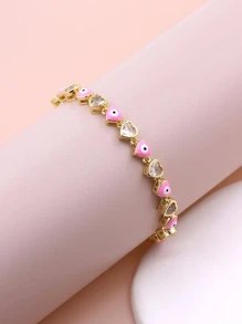 時尚眼睛細節方晶鋯石愛心裝飾手環適合女士日常裝飾 - 粉色 - 查看 2