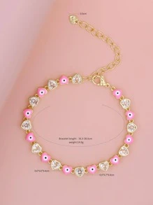 時尚眼睛細節方晶鋯石愛心裝飾手環適合女士日常裝飾 - 粉色 - 查看 4