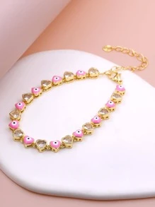 時尚眼睛細節方晶鋯石愛心裝飾手環適合女士日常裝飾 - 粉色 - 查看 3