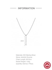 方晶鋯石裝飾純銀Y字項鍊適用於女士日常首飾類 - 銀色 - 查看 4