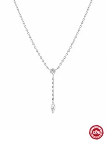 方晶鋯石裝飾純銀Y字項鍊適用於女士日常首飾類 - 銀色 - 查看 3