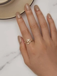 ESBERRY 方晶鋯石飛機裝飾純銀開口戒指