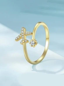 ESBERRY 方晶鋯石飛機裝飾純銀開口戒指