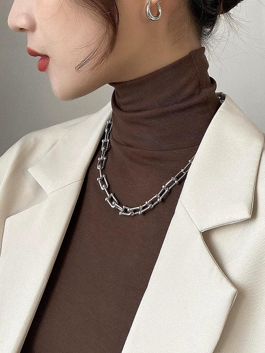 時尚極簡項鍊適合女士日常裝飾 - 銀色 - 查看 1