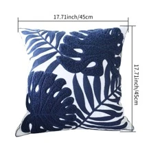 Tropical Leaf Pattern Cushion Cover Without Filler, Modern Canvas Decorative Throw Pillow Case For Living Room, Home Decor - Navy Blue - View 2