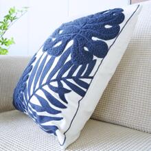 Tropical Leaf Pattern Cushion Cover Without Filler, Modern Canvas Decorative Throw Pillow Case For Living Room, Home Decor - Navy Blue - View 5
