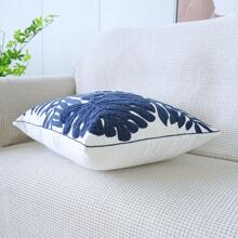 Tropical Leaf Pattern Cushion Cover Without Filler, Modern Canvas Decorative Throw Pillow Case For Living Room, Home Decor - Navy Blue - View 6