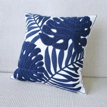 Tropical Leaf Pattern Cushion Cover Without Filler, Modern Canvas Decorative Throw Pillow Case For Living Room, Home Decor - Navy Blue - View 3