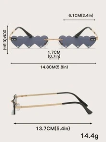 1 件裝無框心型水鑽裝飾情人節情侶 2000 年代時尚眼鏡 - 黑色 - 查看 4