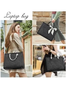 Laptop Bag For Women 15.6 Inch Laptop Tote Bag Waterproof Leather Computer Tote Bag Business Lightweight Office Briefcase Large Capacity Handbag Shoulder Bag - Black - View 2
