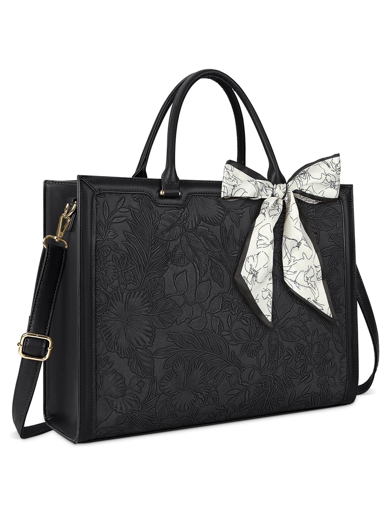 Laptop Bag For Women 15.6 Inch Laptop Tote Bag Waterproof Leather Computer Tote Bag Business Lightweight Office Briefcase Large Capacity Handbag Shoulder Bag - Black - View 1
