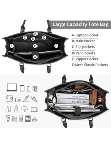 Laptop Bag For Women 15.6 Inch Laptop Tote Bag Waterproof Leather Computer Tote Bag Business Lightweight Office Briefcase Large Capacity Handbag Shoulder Bag - Black - View 5