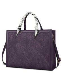 Laptop Bag For Women 15.6 Inch Laptop Tote Bag Waterproof Leather Computer Tote Bag Business Lightweight Office Briefcase Large Capacity Handbag Shoulder Bag - Purple - View 1