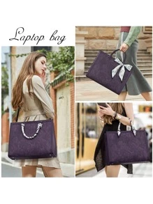 Laptop Bag For Women 15.6 Inch Laptop Tote Bag Waterproof Leather Computer Tote Bag Business Lightweight Office Briefcase Large Capacity Handbag Shoulder Bag - Purple - View 2