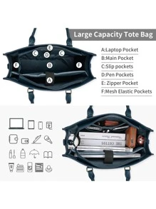 Laptop Bag For Women 15.6 Inch Laptop Tote Bag Waterproof Leather Computer Tote Bag Business Lightweight Office Briefcase Large Capacity Handbag Shoulder Bag - màu xanh lá - Xem 5