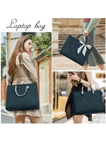 Laptop Bag For Women 15.6 Inch Laptop Tote Bag Waterproof Leather Computer Tote Bag Business Lightweight Office Briefcase Large Capacity Handbag Shoulder Bag - màu xanh lá - Xem 2