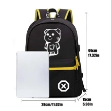 极简主义轻质图案夜光背包或单肩包，防水涤纶面料，可调节肩带，适合校园、大学、学校、男士 -（所有肩带均有随机印花） - 黑色 - 查看 7