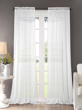 Solid Single Panel Sheer Curtain, Modern Polyester Light Filtering Privacy Sheer Curtain For Living Room And Bedroom