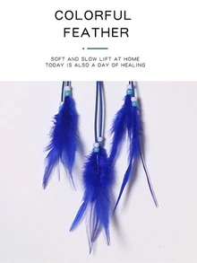 1入組人造羽毛裝飾捕夢網 - 藍色 - 查看 2