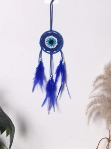 1入組人造羽毛裝飾捕夢網 - 藍色 - 查看 4