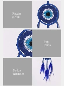 1入組人造羽毛裝飾捕夢網 - 藍色 - 查看 3