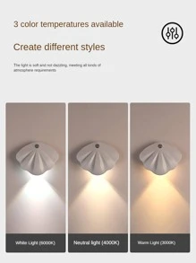 1pc Plastic Night Light, Modern Shell Design Wall Mounted Lamp For Home - White - View 6