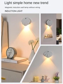 1pc Plastic Night Light, Modern Shell Design Wall Mounted Lamp For Home - White - View 2