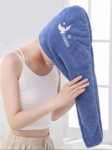 1pc Letter Embroidered Hair Drying Cap, Modern Absorbent Polyester Hair Towel For Bathroom - Blue - View 2
