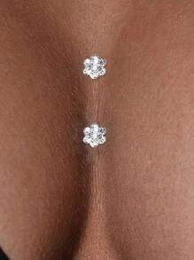 2pcs Fashionable Silver Rhinestone Flower Cleavage Petals - Silver - View 1