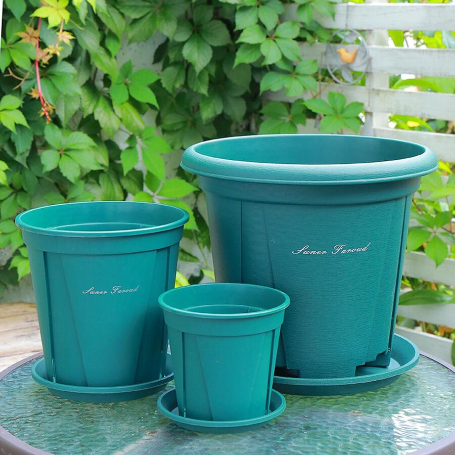 1pc Letter Graphic Flower Planter - Green - View 1