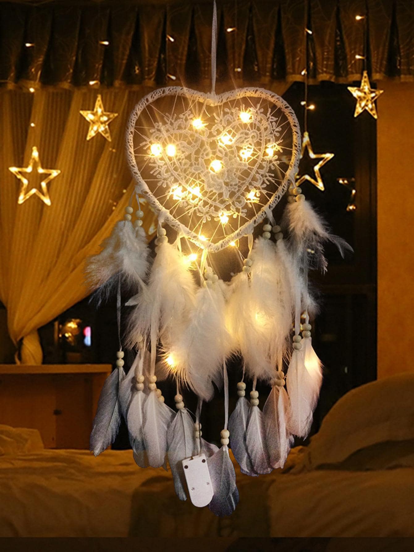 Dream Catcher Finished Pendant Gift For Girlfriends, Girly Handmade Dream Catcher Lantern Pendant Nordic Wedding Dream Catcher Christmas Dream Catcher Pendant - White - View 1