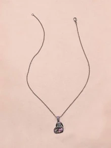骷髏裝飾愛心掛飾項鍊 - 黑色 - 查看 4