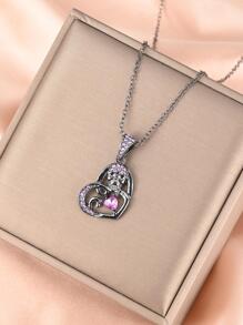 骷髏裝飾愛心掛飾項鍊 - 黑色 - 查看 2