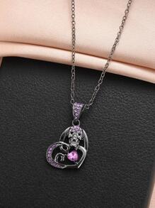 骷髏裝飾愛心掛飾項鍊 - 黑色 - 查看 3