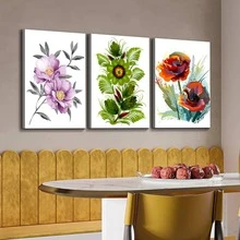 3 Piece Canvas Wall Art - Botanical Prints Wildflower Prints Floral Wall Decor for Living Room Bedroom Decoration, Stretched and Framed Ready to Hang - Artwork-01 - View 2